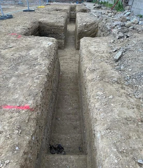 Detail of a trench excavated through treated site-won material